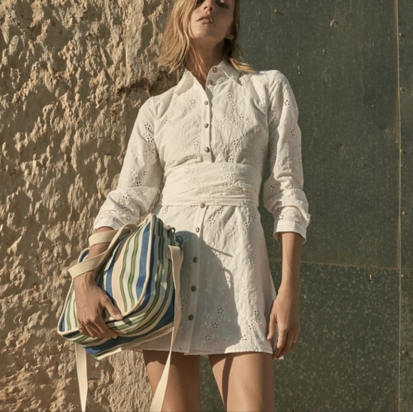 Zara Openwork Embroidered Dress in Oyster White - Picture 1 of 9